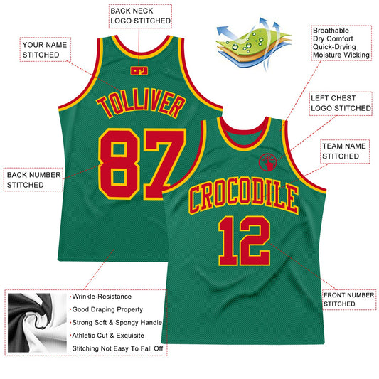 Custom Kelly Green Red-Gold Authentic Throwback Basketball Jersey - Sky-Custom