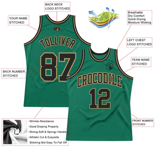 Custom Kelly Green Black-Old Gold Authentic Throwback Basketball Jersey - Sky-Custom