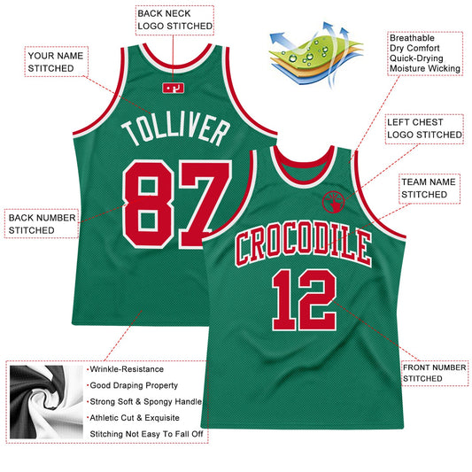 Custom Kelly Green Red-White Authentic Throwback Basketball Jersey - Sky-Custom