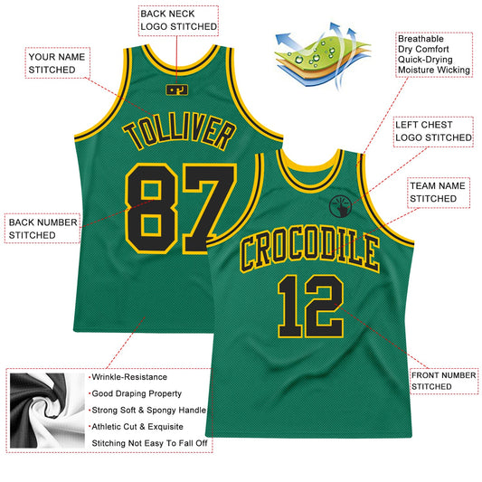 Custom Kelly Green Black-Gold Authentic Throwback Basketball Jersey - Sky-Custom
