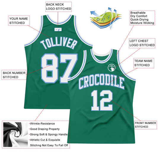 Custom Kelly Green White-Light Blue Authentic Throwback Basketball Jersey - Sky-Custom