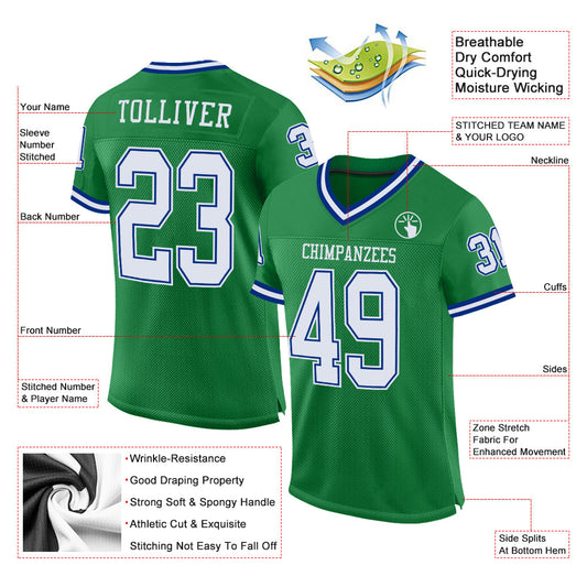 Custom Grass Green White-Royal Mesh Authentic Throwback Football Jersey - Sky-Custom