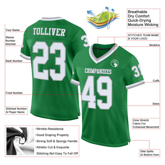 Custom Grass Green White-Gray Mesh Authentic Throwback Football Jersey - Sky-Custom