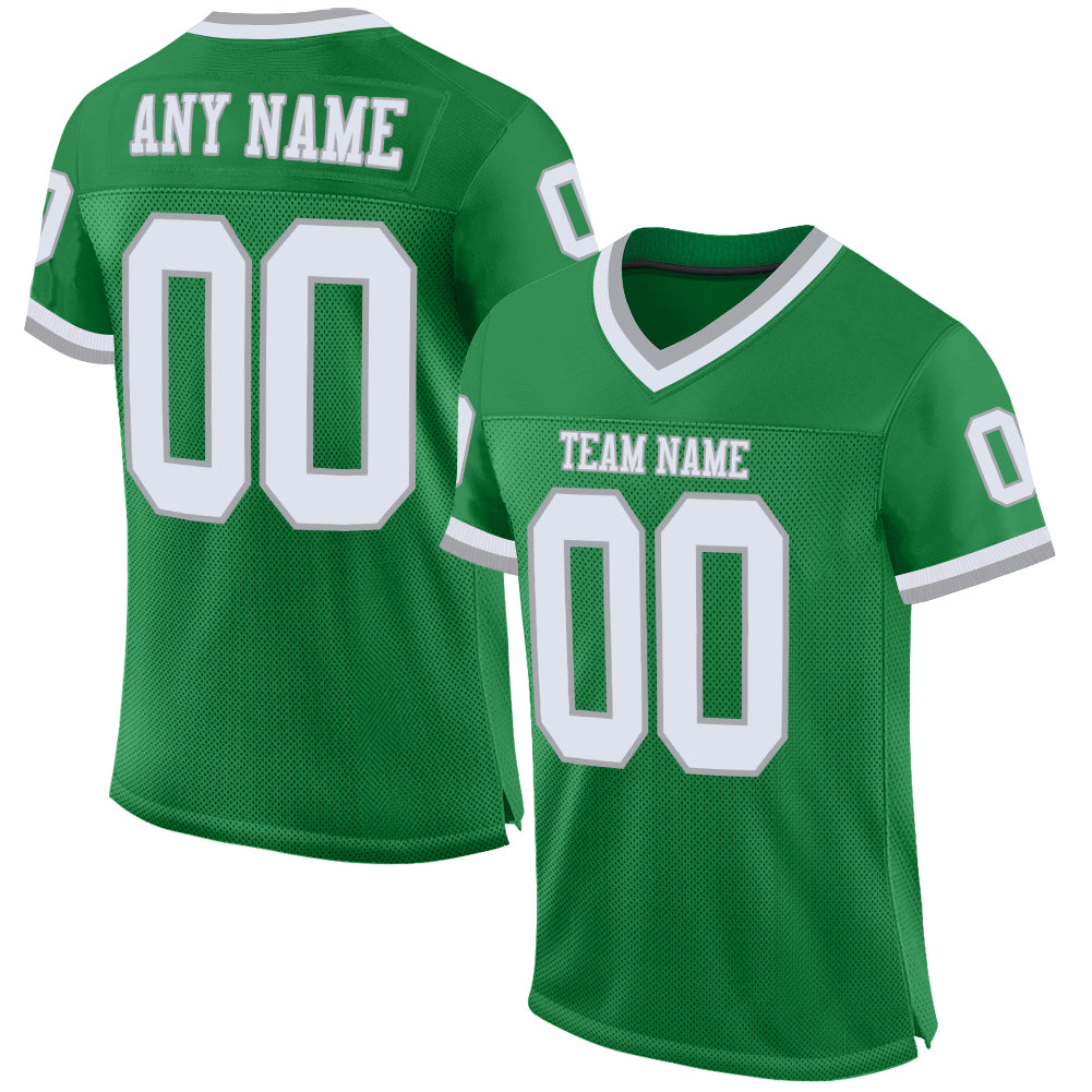 Custom Grass Green White-Gray Mesh Authentic Throwback Football Jersey - Sky-Custom
