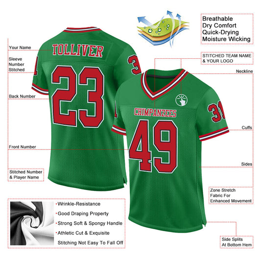 Custom Grass Green Red-Black Mesh Authentic Throwback Football Jersey - Sky-Custom