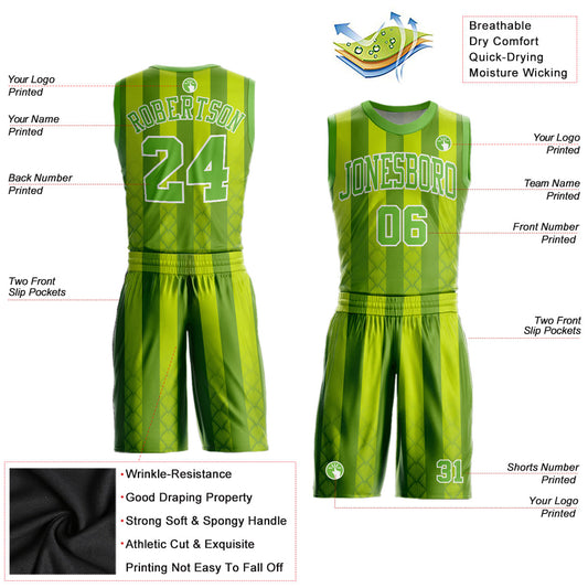 Custom Kelly Green Neon Green-White Round Neck Sublimation Basketball Suit Jersey - Sky-Custom