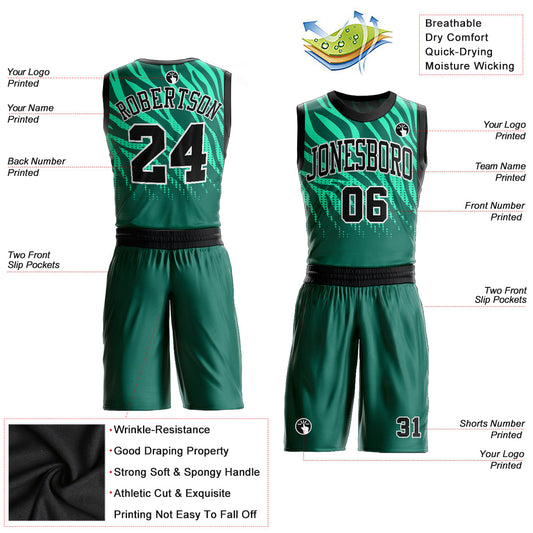 Custom Kelly Green Black-White Round Neck Sublimation Basketball Suit Jersey - Sky-Custom