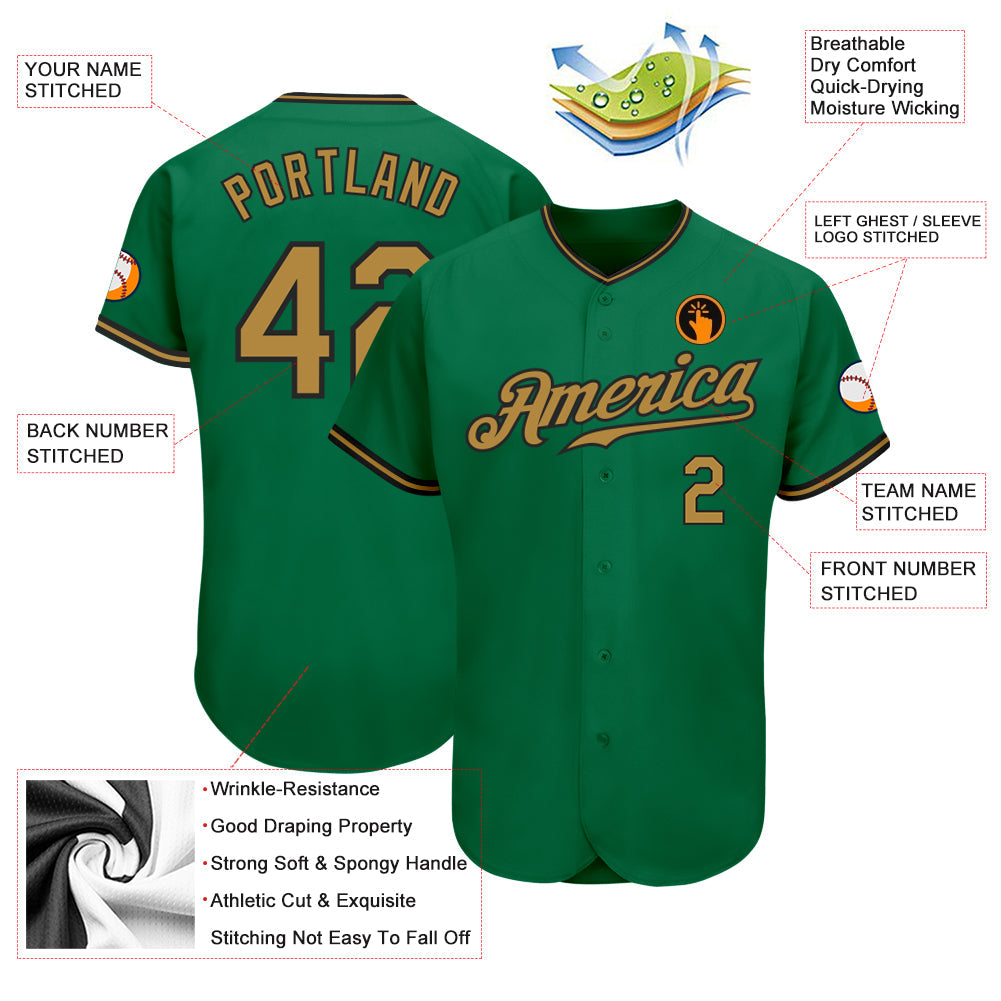 Custom Kelly Green Old Gold-Black Authentic Baseball Jersey - Sky-Custom