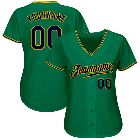 Custom Kelly Green Navy-Gold Authentic Baseball Jersey - Sky-Custom