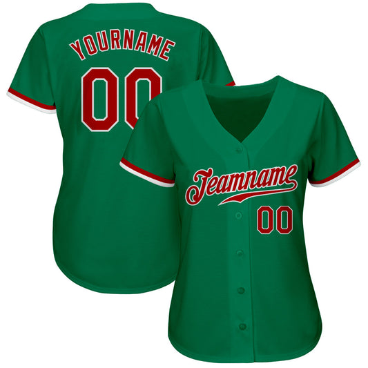 Custom Kelly Green Red-White Authentic Baseball Jersey - Sky-Custom