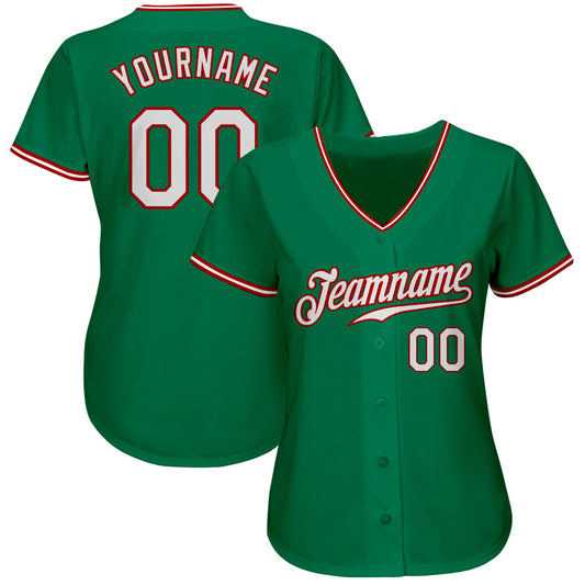 Custom Kelly Green White-Red Authentic Baseball Jersey - Sky-Custom