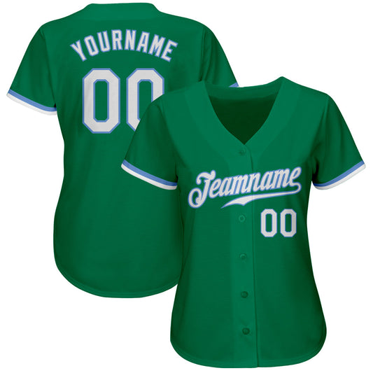 Custom Kelly Green White-Light Blue Authentic Baseball Jersey - Sky-Custom