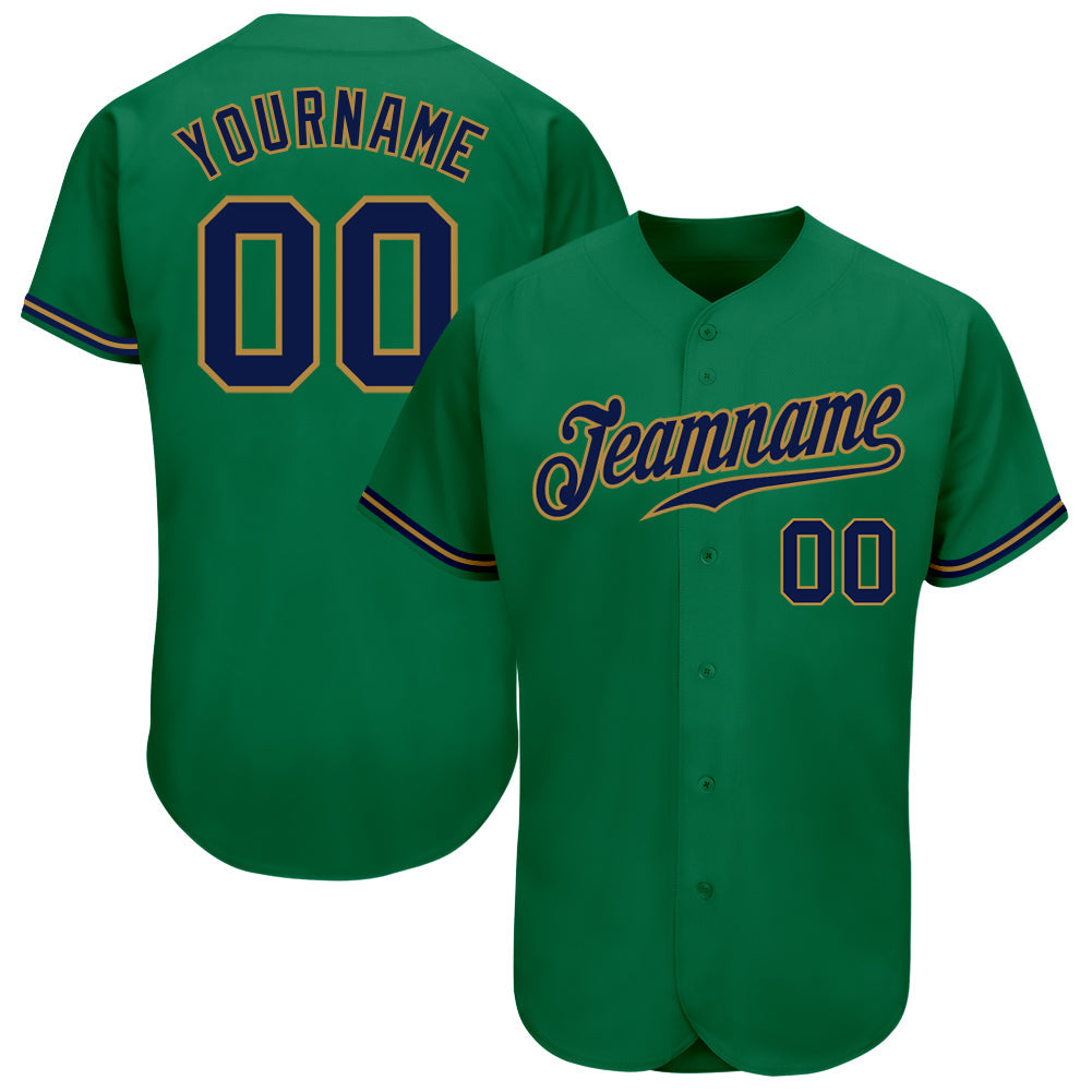 Custom Kelly Green Navy-Old Gold Authentic Baseball Jersey - Sky-Custom