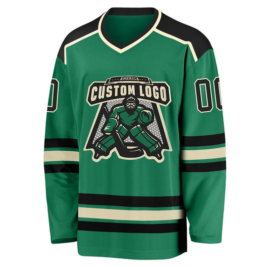 Custom Kelly Green Cream-Black Hockey Jersey - Sky-Custom