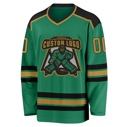Custom Kelly Green Old Gold-Black Hockey Jersey - Sky-Custom