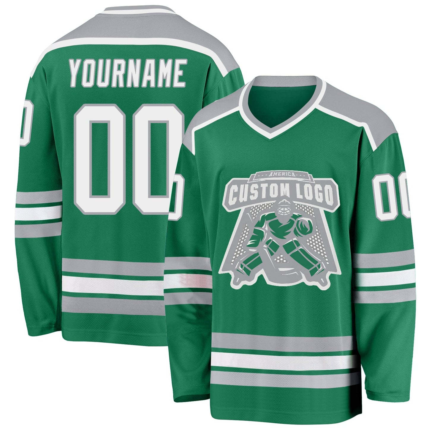 Custom Kelly Green White-Gray Hockey Jersey - Sky-Custom