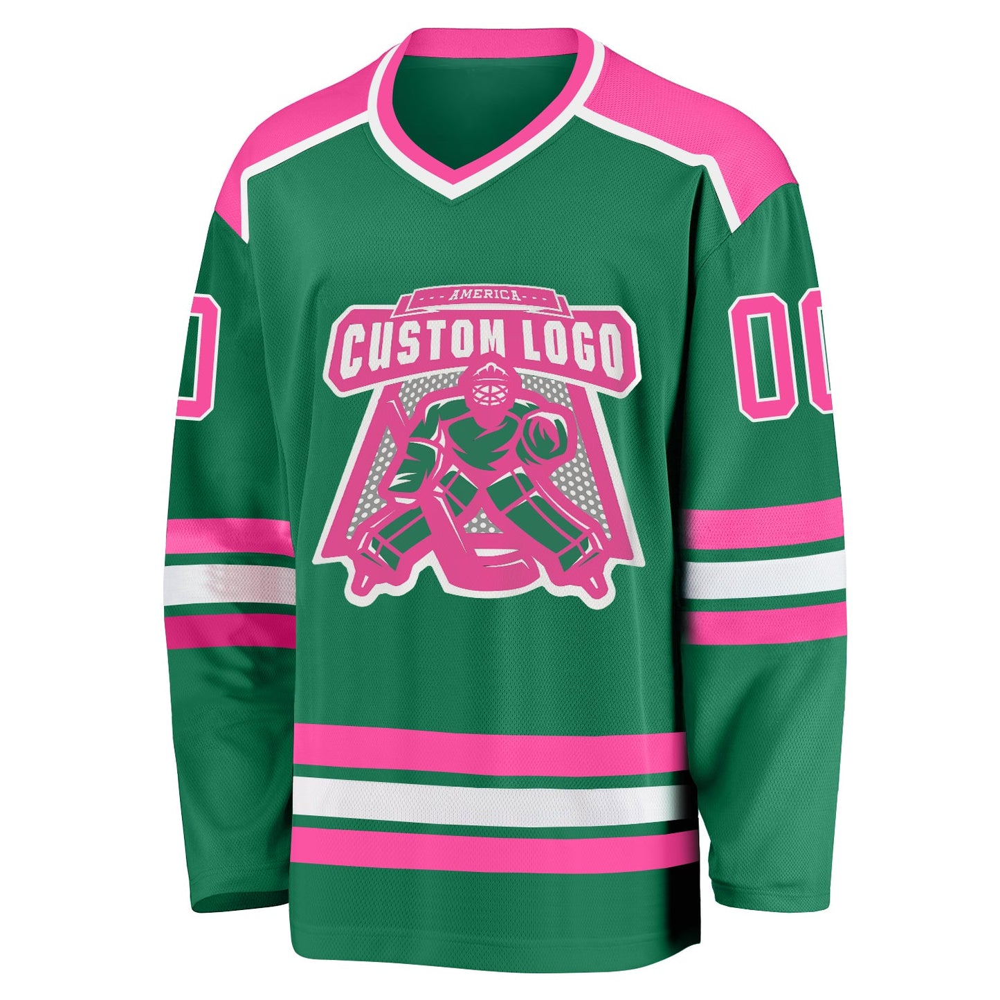 Custom Kelly Green Pink-White Hockey Jersey - Sky-Custom