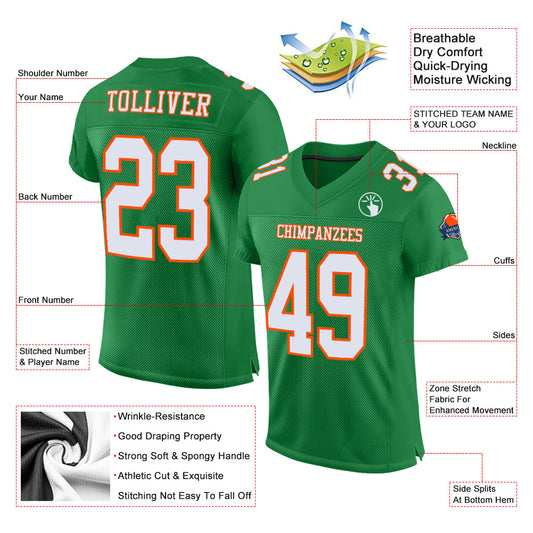 Custom Grass Green White-Orange Mesh Authentic Football Jersey - Sky-Custom