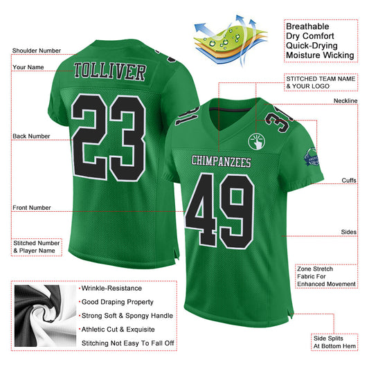 Custom Grass Green Black-White Mesh Authentic Football Jersey - Sky-Custom