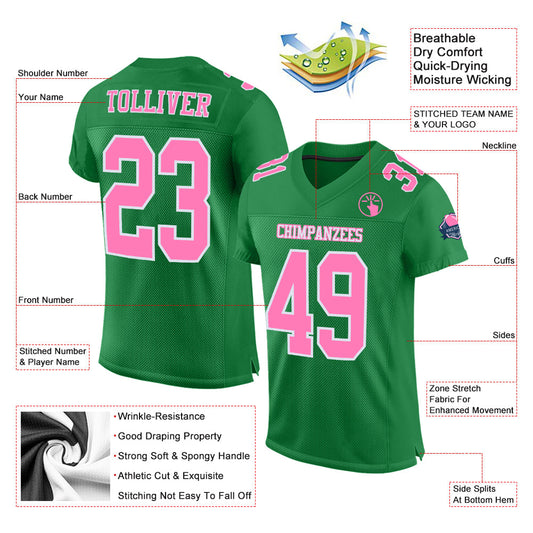 Custom Grass Green Pink-White Mesh Authentic Football Jersey - Sky-Custom