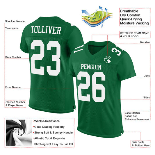 Custom Kelly Green White Mesh Authentic Football Jersey - Sky-Custom