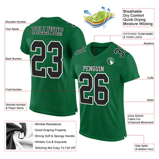 Custom Kelly Green Black-White Mesh Authentic Football Jersey - Sky-Custom
