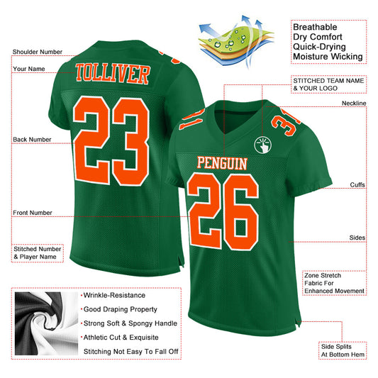 Custom Kelly Green Orange-White Mesh Authentic Football Jersey - Sky-Custom