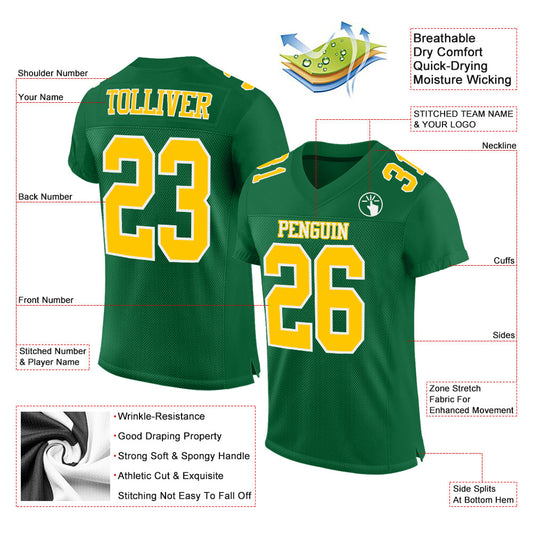 Custom Kelly Green Gold-White Mesh Authentic Football Jersey - Sky-Custom