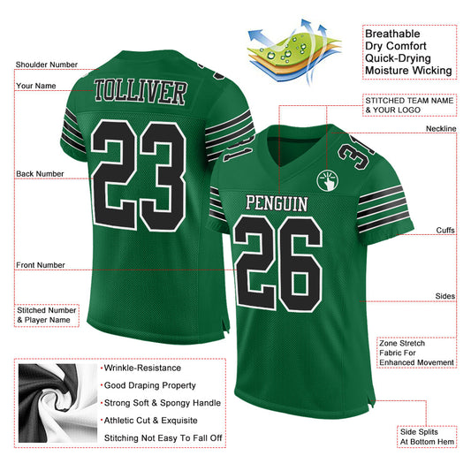 Custom Kelly Green Black-White Mesh Authentic Football Jersey - Sky-Custom