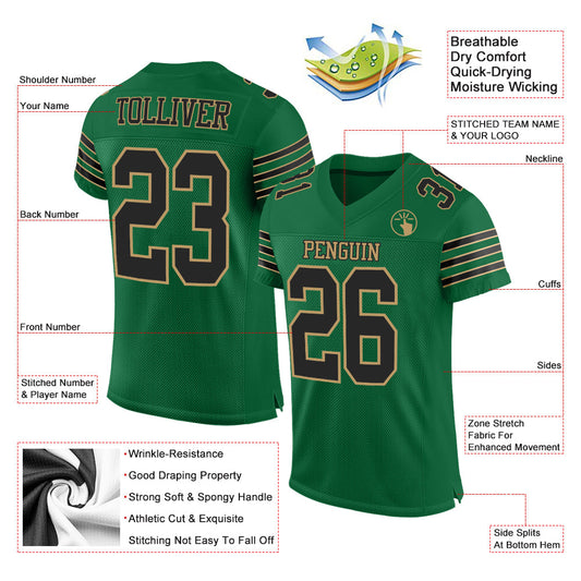 Custom Kelly Green Black-Old Gold Mesh Authentic Football Jersey - Sky-Custom