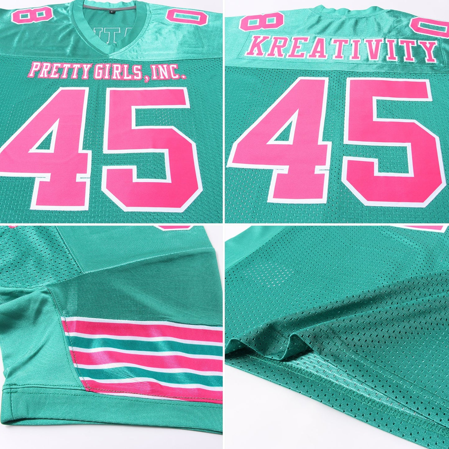 Custom Kelly Green Pink-White Mesh Authentic Football Jersey - Sky-Custom