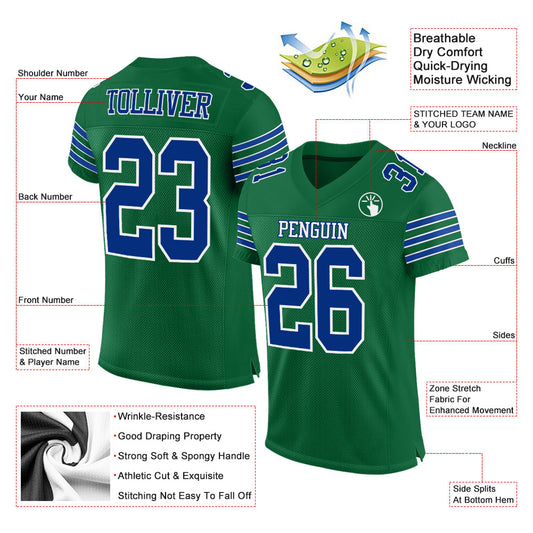 Custom Kelly Green Royal-White Mesh Authentic Football Jersey - Sky-Custom