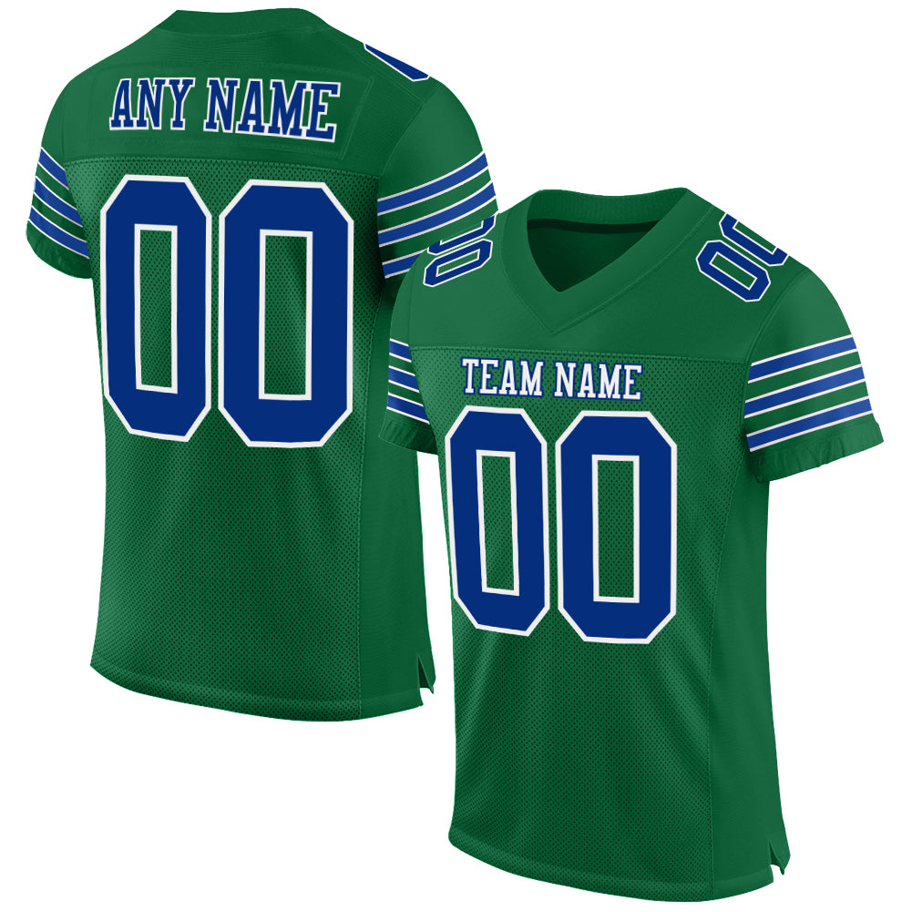 Custom Kelly Green Royal-White Mesh Authentic Football Jersey - Sky-Custom