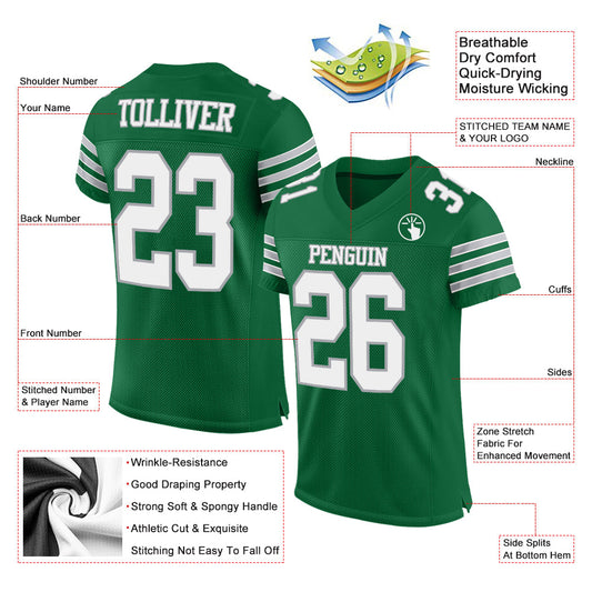 Custom Kelly Green White-Gray Mesh Authentic Football Jersey - Sky-Custom