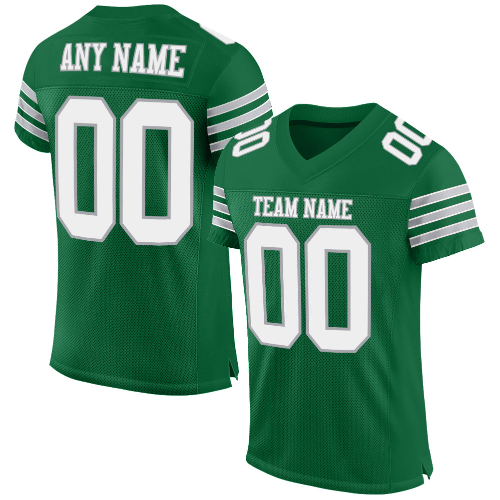 Custom Kelly Green White-Gray Mesh Authentic Football Jersey - Sky-Custom