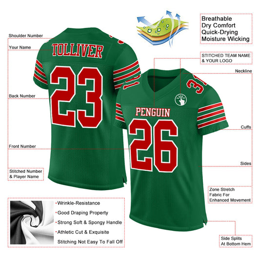 Custom Kelly Green Red-White Mesh Authentic Football Jersey - Sky-Custom