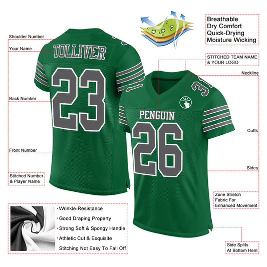 Custom Kelly Green Steel Gray-White Mesh Authentic Football Jersey - Sky-Custom