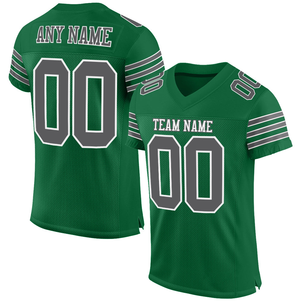 Custom Kelly Green Steel Gray-White Mesh Authentic Football Jersey - Sky-Custom