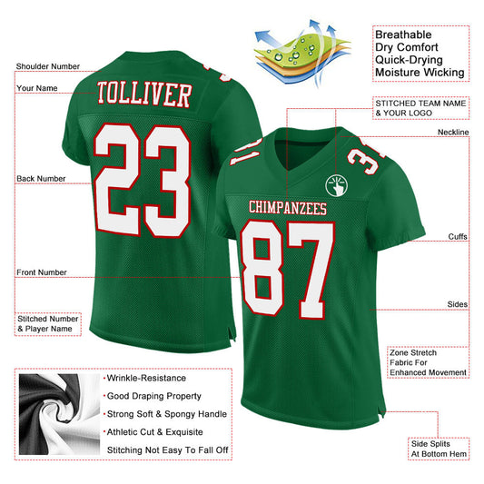 Custom Kelly Green White-Red Mesh Authentic Football Jersey - Sky-Custom