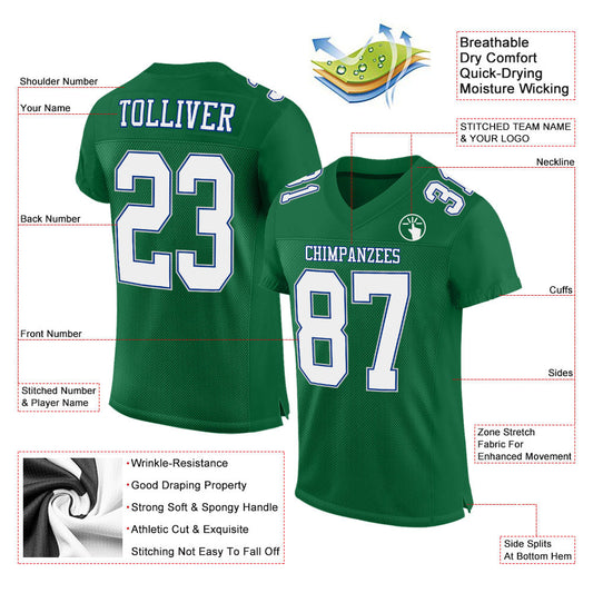 Custom Kelly Green White Royal-Gray Mesh Authentic Football Jersey - Sky-Custom