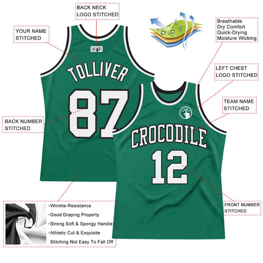Custom Kelly Green White-Black Authentic Throwback Basketball Jersey - Sky-Custom