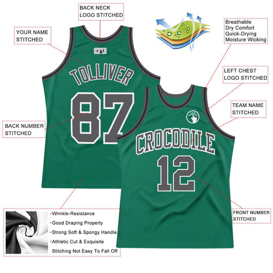 Custom Kelly Green Steel Gray-White Authentic Throwback Basketball Jersey - Sky-Custom