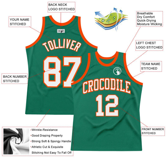 Custom Kelly Green White-Orange Authentic Throwback Basketball Jersey - Sky-Custom