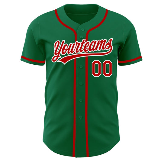 Custom Kelly Green Red-White Authentic Baseball Jersey - Sky-Custom