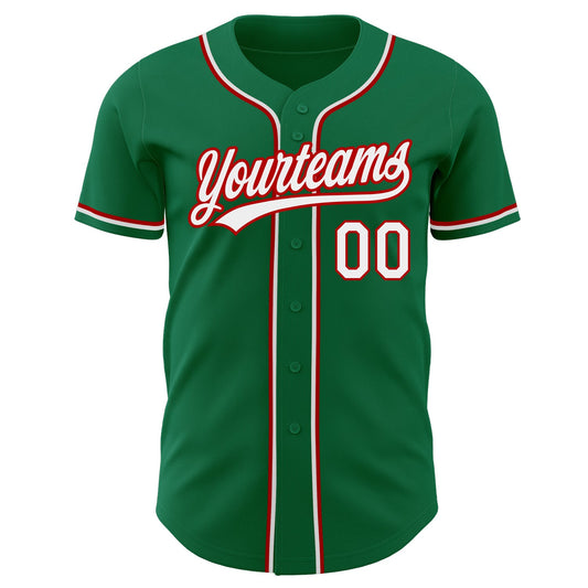 Custom Kelly Green White-Red Authentic Baseball Jersey - Sky-Custom