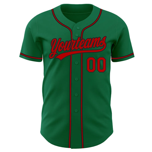 Custom Kelly Green Red-Black Authentic Baseball Jersey - Sky-Custom