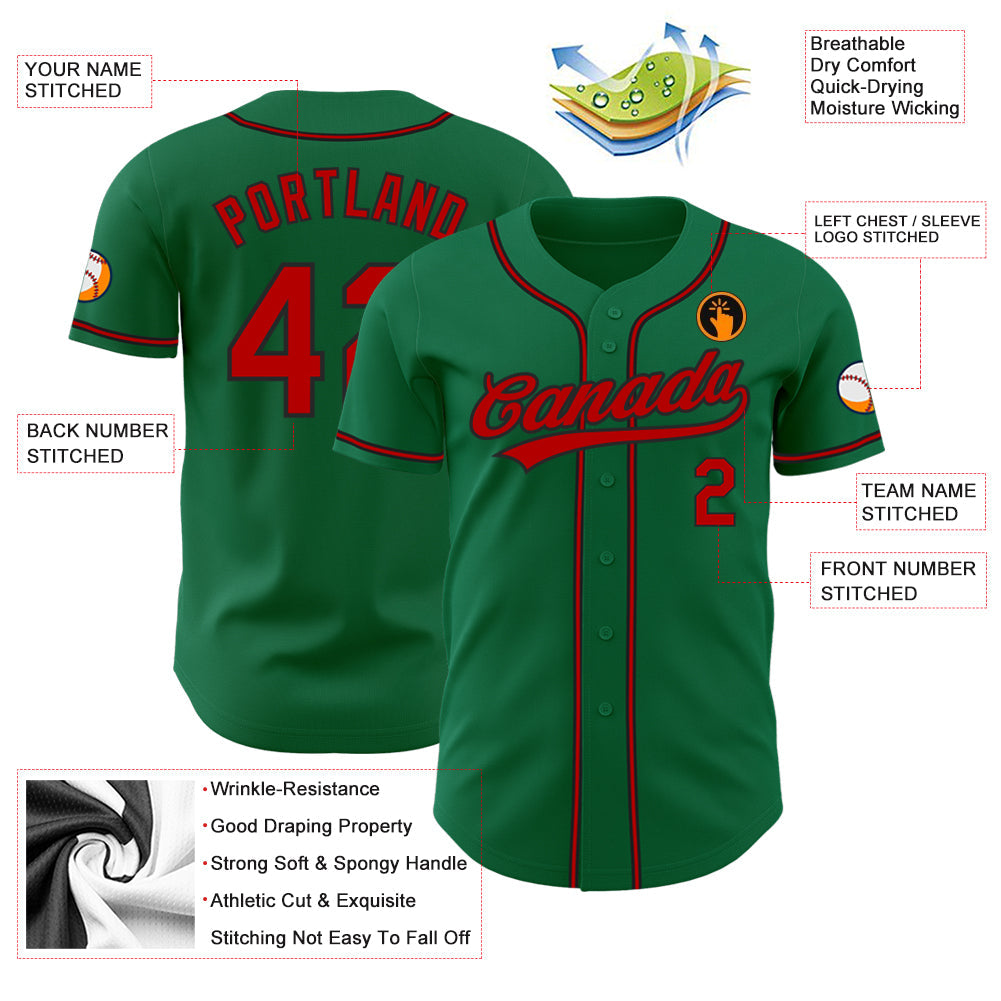 Custom Kelly Green Red-Black Authentic Baseball Jersey - Sky-Custom