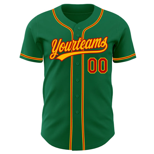 Custom Kelly Green Red-Gold Authentic Baseball Jersey - Sky-Custom