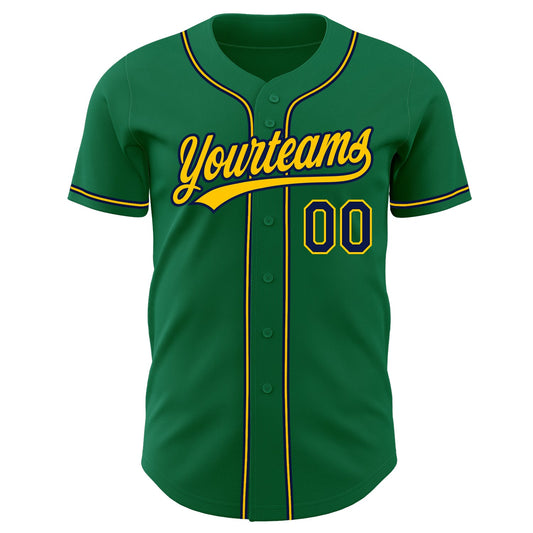 Custom Kelly Green Navy-Gold Authentic Baseball Jersey - Sky-Custom