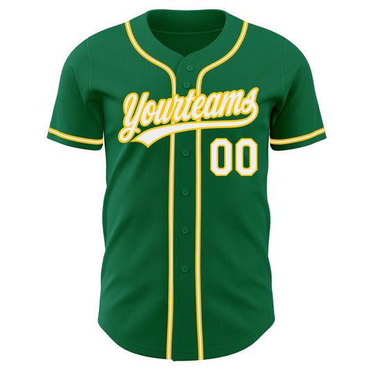 Custom Kelly Green White-Gold Authentic Baseball Jersey - Sky-Custom